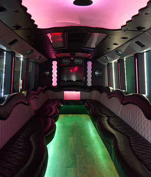 Inside a party bus rental
